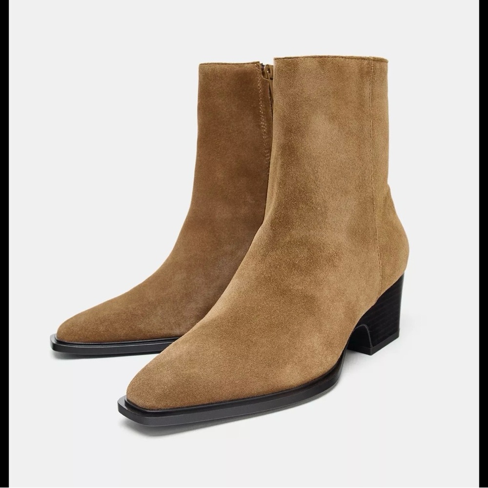 Zara Split Leather Heeled Ankle Boots